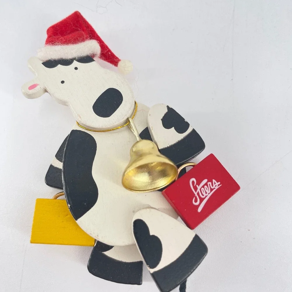 Canada Steers Department Store Cow Xmas Ornament Santa Hat Bell Shopping Bag